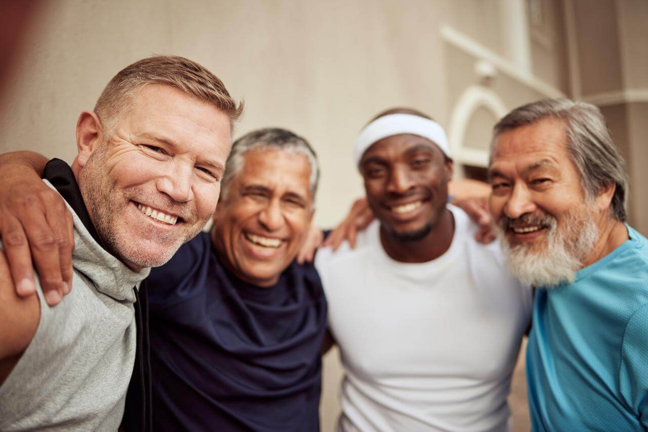 Senior men take photo in fitness environment