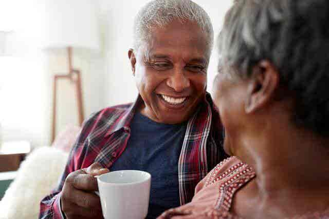 African american couple enjoying a cup of coffee