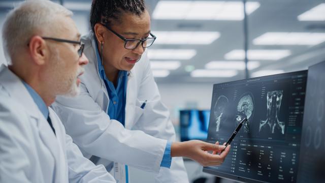 Radiation physicist analyzing diagnostics
